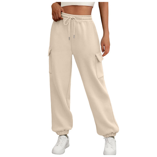 Women’s Fleece-Lined Sweatpants – Baggy Jogger Trousers with Pockets, Casual Fall Cargo Pants