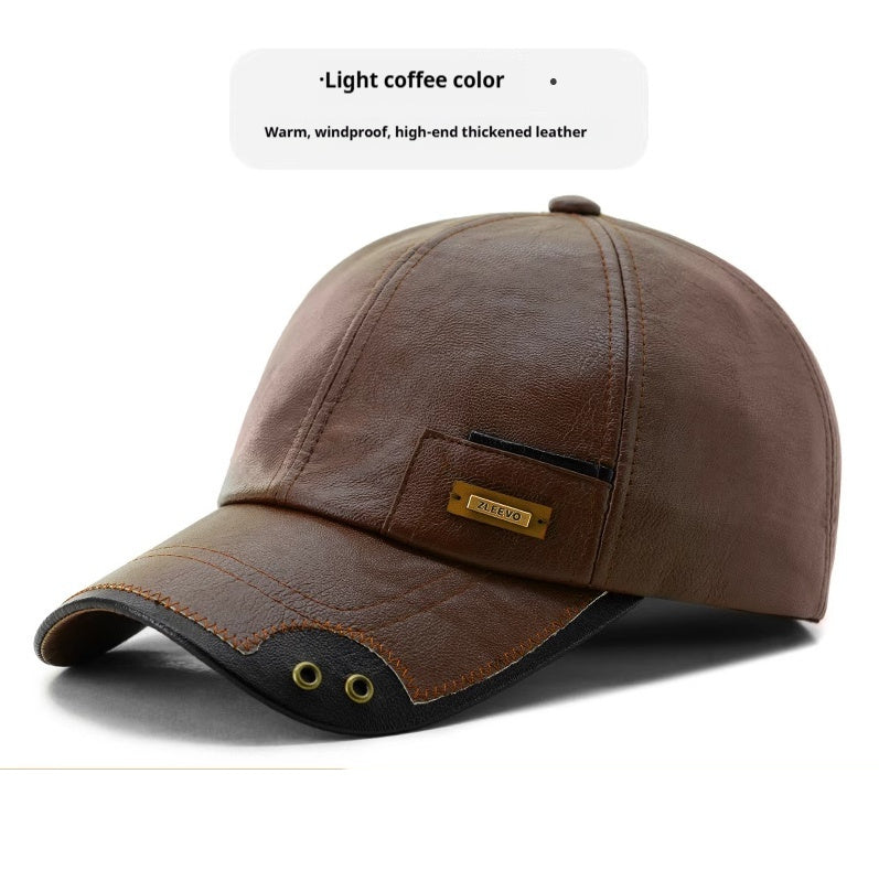 Winter Leather Baseball Cap – Warm Fleece-Lined Windproof and Snowproof Hat