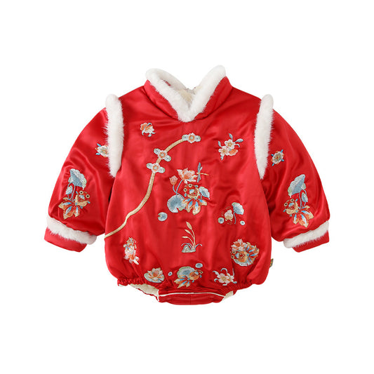 Baby Girl Winter Onesie – Triangle Print Romper Jumpsuit