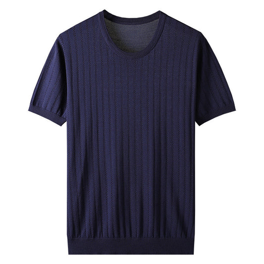 Men’s Hollow-Out Knitted Short-Sleeve Shirt – Casual Breathable Summer Top