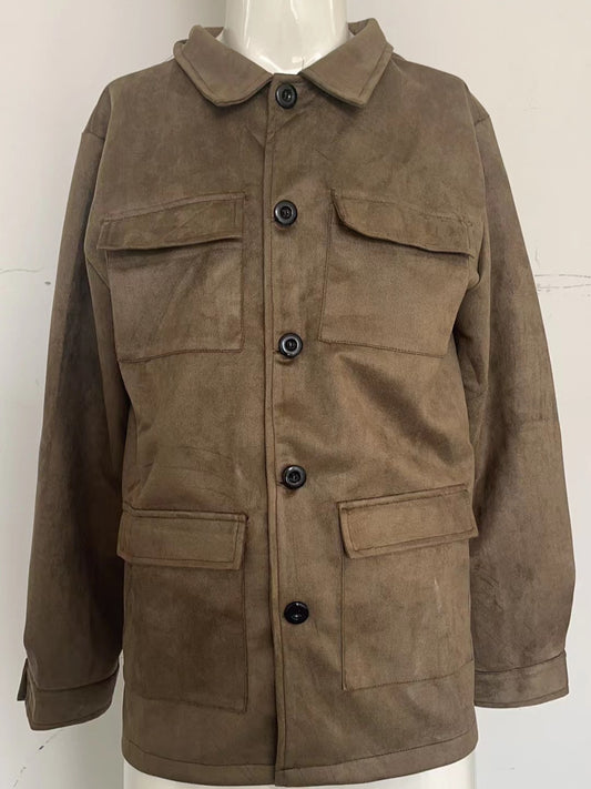 Men’s Regular Cowhide Leather Coat – Casual Trench Jacket with Multi-Pockets