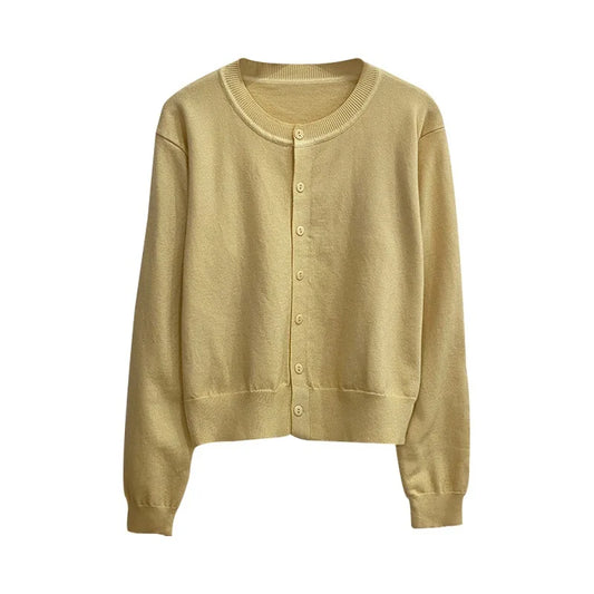 Women’s Long Sleeve O-Neck Cardigan – 2026 Single-Breasted Knit Sweater for Autumn & Spring