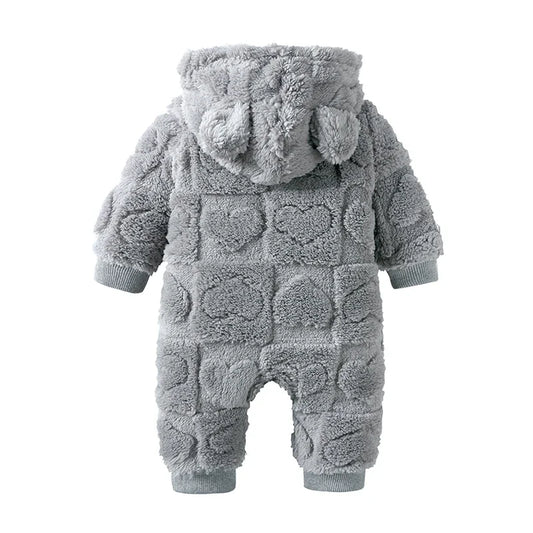 Cartoon Baby Romper – Arctic Velvet Hooded Winter Jumpsuit for Boys & Girls (0–18 Months)