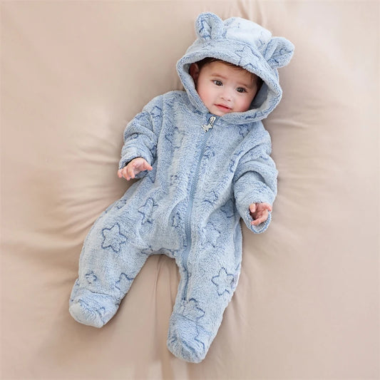Soft Flannel Newborn Baby Romper – Warm Cartoon Autumn Winter Jumpsuit for Boys & Girls (0–12 Months)