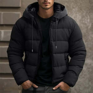 Men’s Winter Hooded Jacket – Casual Zip-Up Coat with Pockets Outerwear