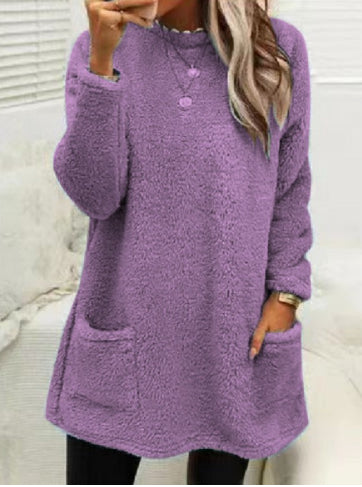 Women’s Fleece Pullover Hoodie – Warm Thick Long-Sleeve Sweater with Pockets, Casual Fall/Winter Plush Top
