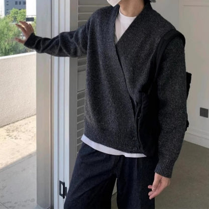 Men’s Relaxed-Fit V-Neck Knit Jacket – Minimalist Versatile Sweater