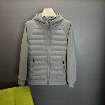 Men’s Lightweight Hooded Down Jacket – Casual Patchwork Minimalist Coat