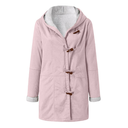 Women’s Winter Button Coat – Warm Hooded Jacket with Pockets