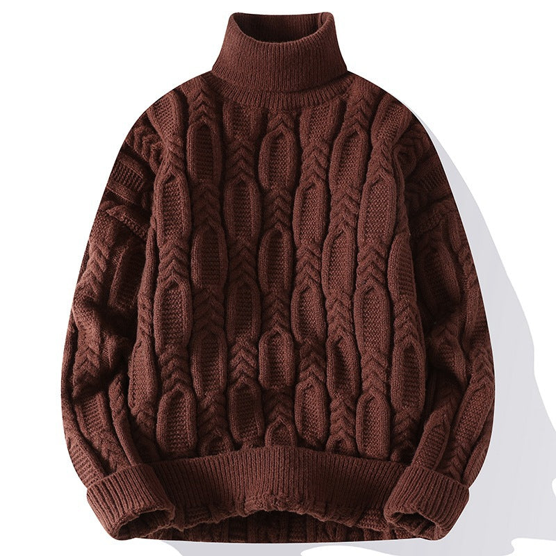 Men’s Autumn Winter Turtleneck Cable Knit Sweater – Casual Fit Warm Pullover