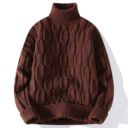 Men’s Autumn Winter Turtleneck Cable Knit Sweater – Casual Fit Warm Pullover