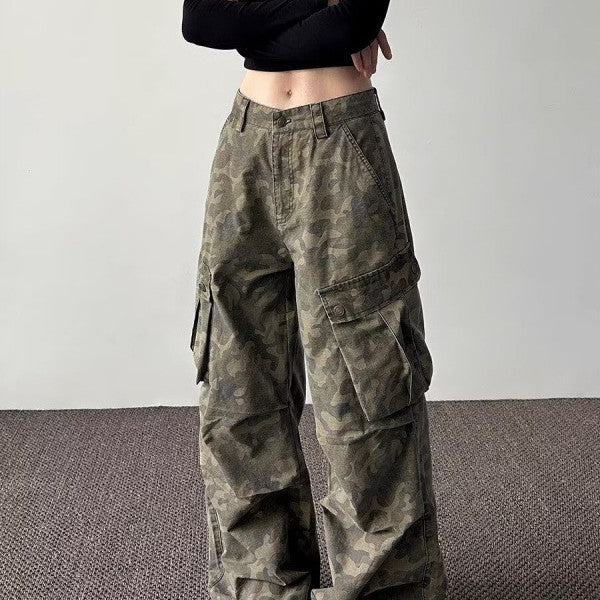 Women's Loose Flared Wide-Leg Casual Pants with Multiple Pockets – Comfortable & Versatile