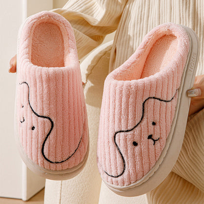 Striped Cat Plush Slippers for Women & Men – Winter Warm Non-Slip Indoor House Shoes