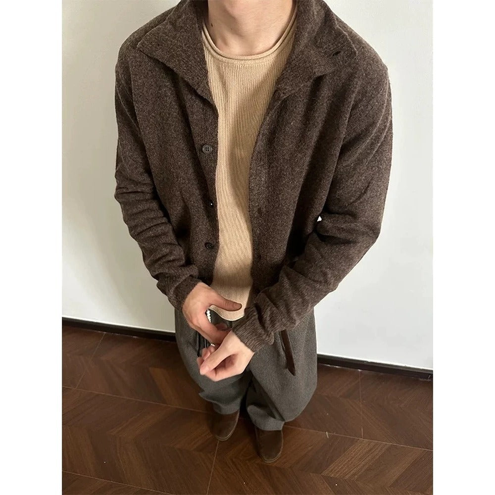 Retro Loose-Fit Solid-Color Cardigan Sweater – Casual Knitwear