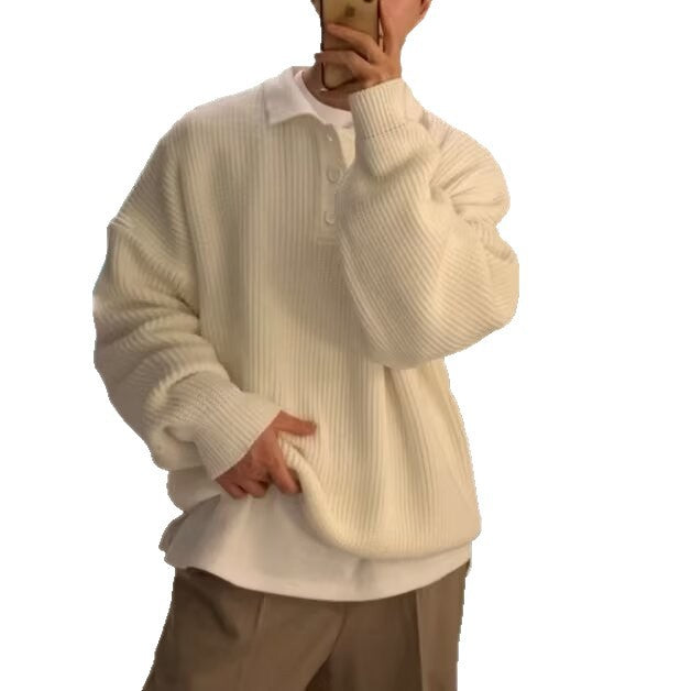Men’s Long-Sleeve Polo Sweater – Turn-Down Collar Knit Top