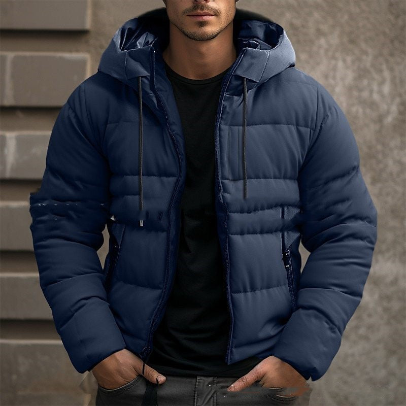 Men’s Winter Hooded Jacket – Casual Zip-Up Coat with Pockets Outerwear