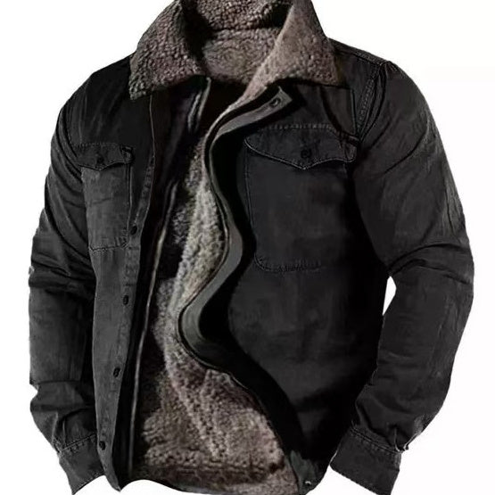 Men’s Casual Cotton Zipper Jacket – Loose Fit Grey Brown Youth Outerwear