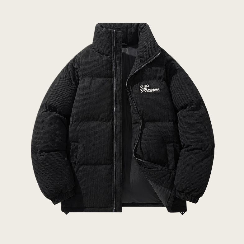 Men’s Winter Retro Cotton Padded Jacket – American-Style Stand-Up Collar with Embroidery