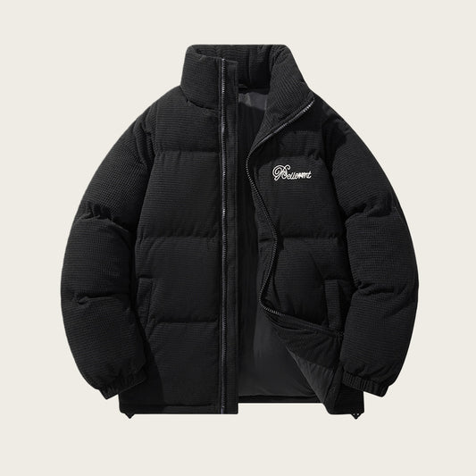 Men’s Winter Retro Cotton Padded Jacket – American-Style Stand-Up Collar with Embroidery