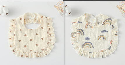 Baby Ruffled Cotton Bib – Printed Gauze Lace Absorbent Feeding Bib