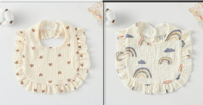 Baby Ruffled Cotton Bib – Printed Gauze Lace Absorbent Feeding Bib