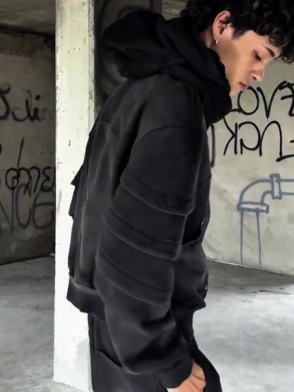 Black Structural Panel Cropped Hoodie – Trendy Streetwear Sweatshirt for Women