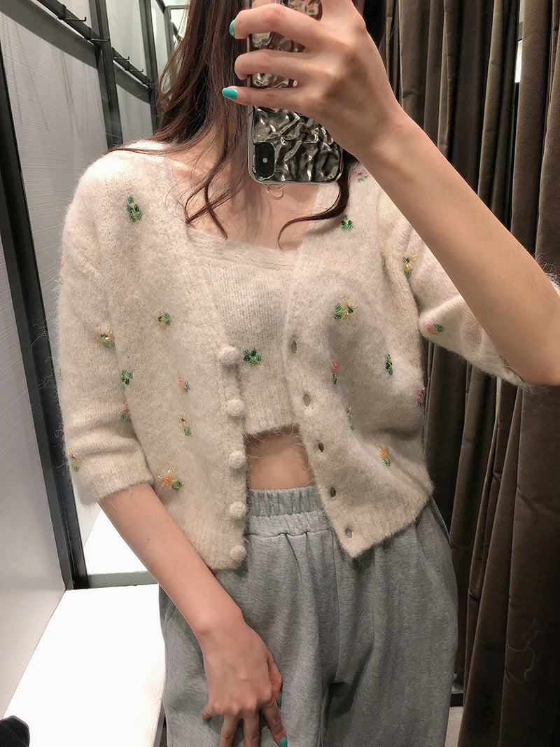 Knitted V-Neck Cardigan Sweater – Stylish Camisole Knit Top for Women