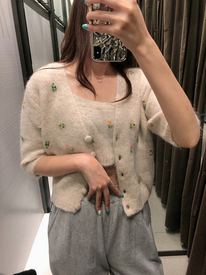 Knitted V-Neck Cardigan Sweater – Stylish Camisole Knit Top for Women