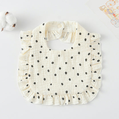 Baby Ruffled Cotton Bib – Printed Gauze Lace Absorbent Feeding Bib