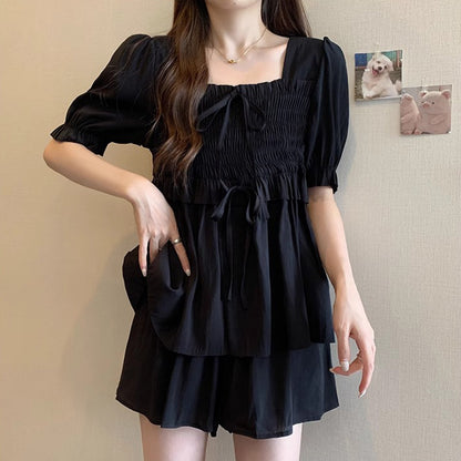 Women’s Elastic Waist Shirt & Shorts Casual Two-Piece Set