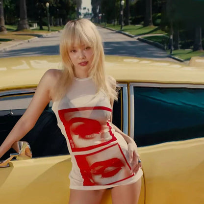 Women’s Sheer Slim-Fit Printed Sleeveless Top – Fashionable Hot Girl Casual Tank