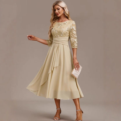 Women’s Elegant Lace Spliced Dress – Round‑Neck, Cross‑border Style