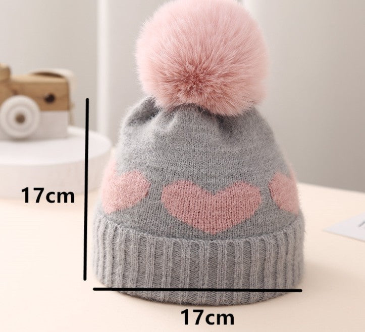 Baby Double-Layer Jacquard Hat – Thickened Heart Pattern Winter Cap