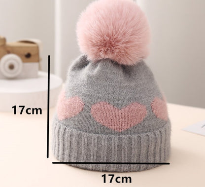 Baby Double-Layer Jacquard Hat – Thickened Heart Pattern Winter Cap