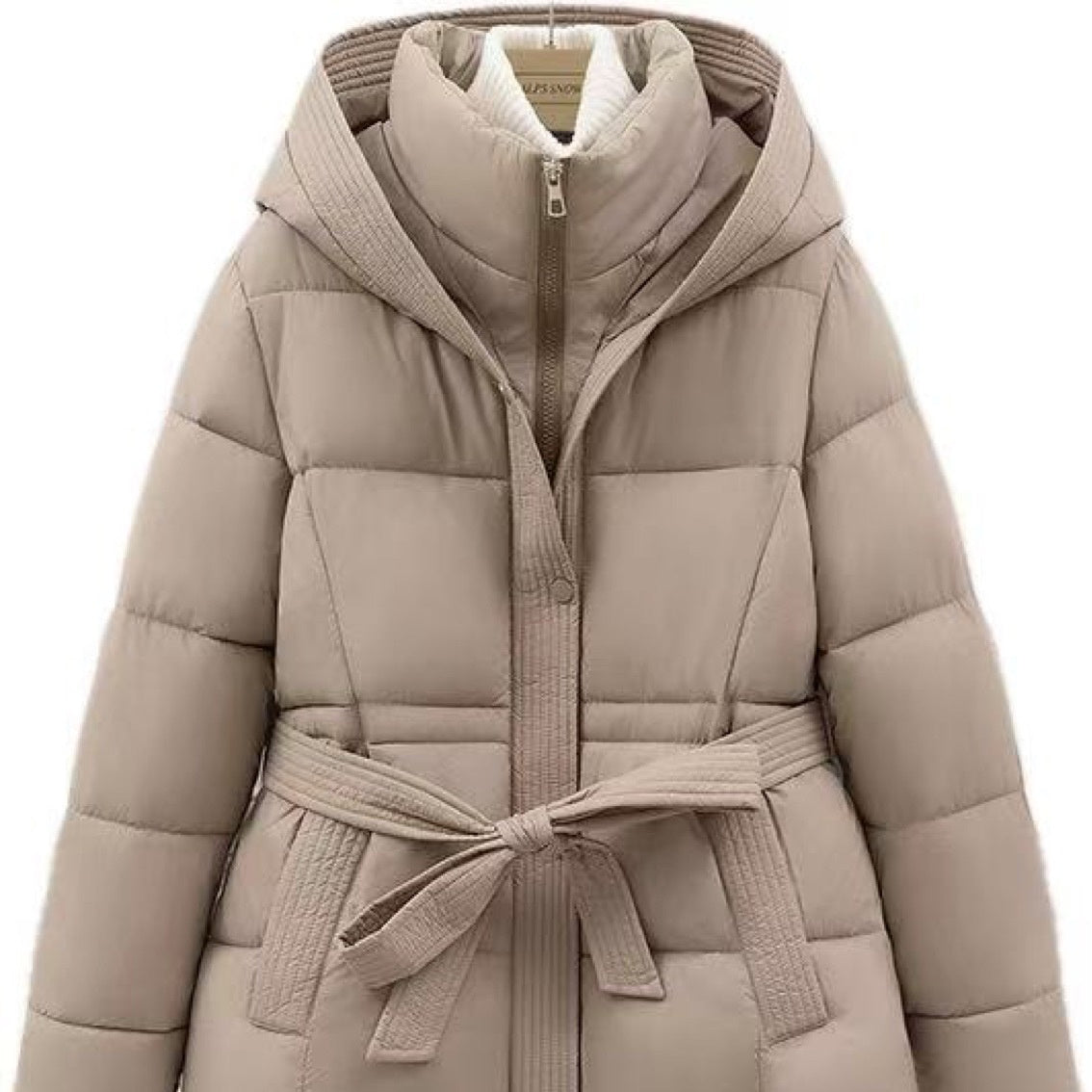 Women’s Short Hooded Coat – Waist-Cinching Slim-Fit Tie-Front Warm Jacket