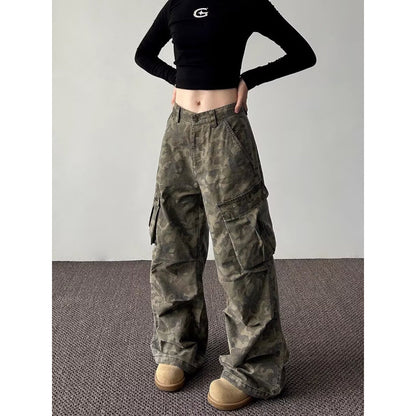 Women's Loose Flared Wide-Leg Casual Pants with Multiple Pockets – Comfortable & Versatile