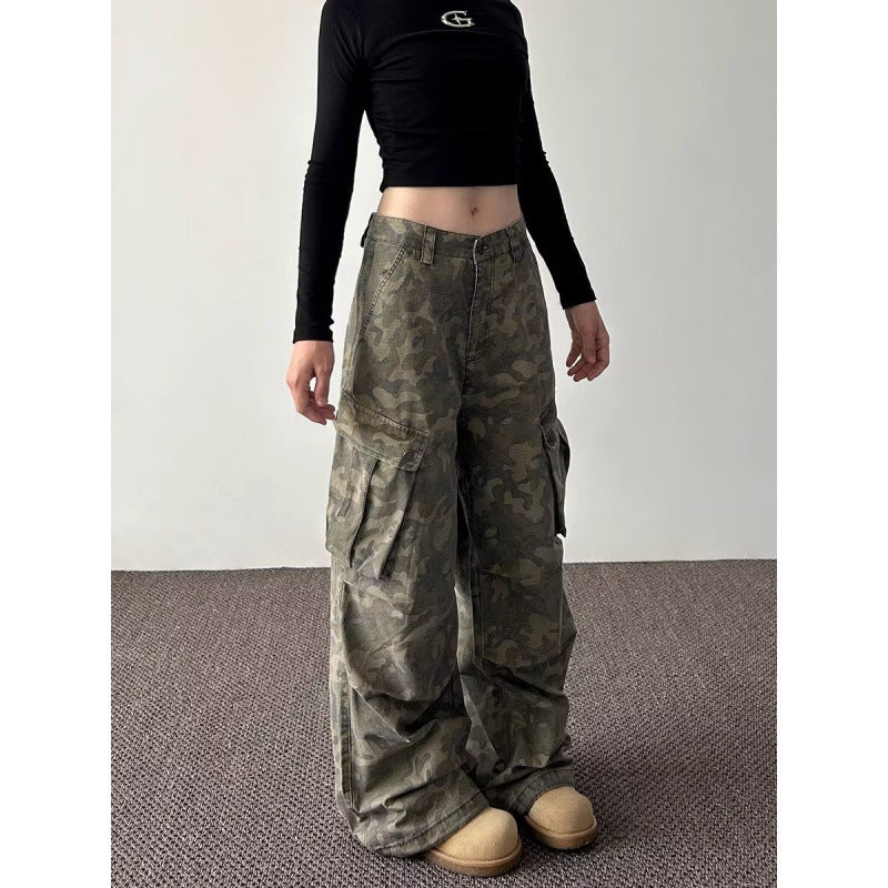 Women's Loose Flared Wide-Leg Casual Pants with Multiple Pockets – Comfortable & Versatile