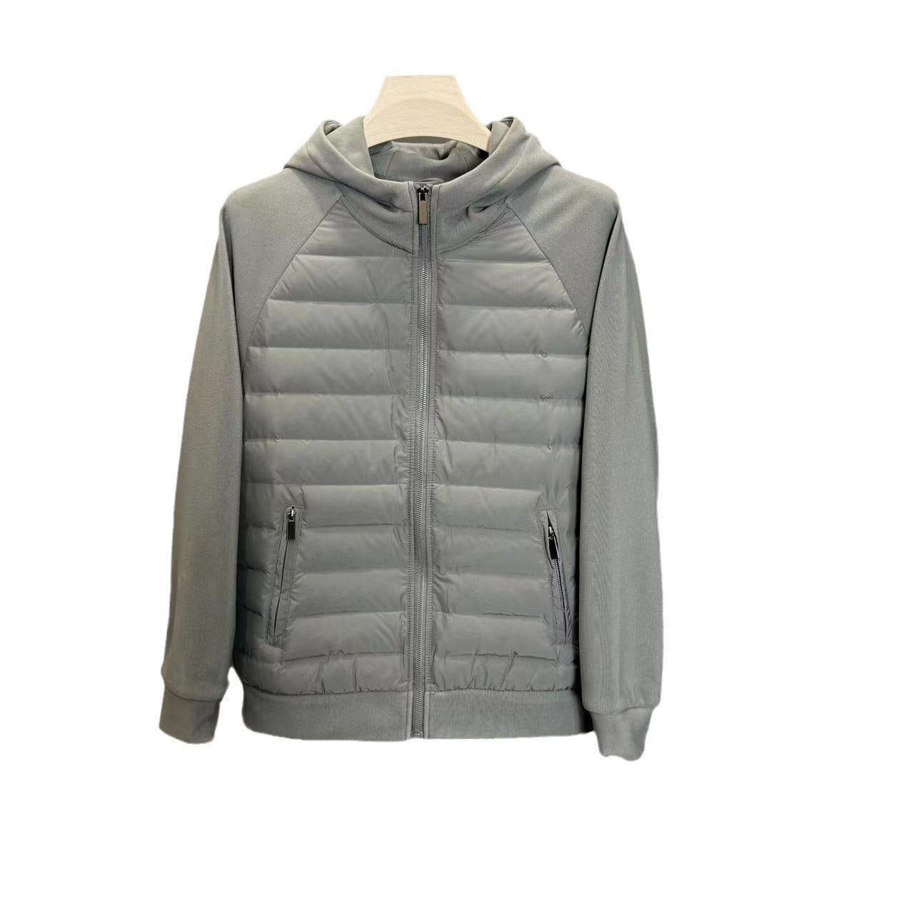 Men’s Lightweight Hooded Down Jacket – Casual Patchwork Minimalist Coat