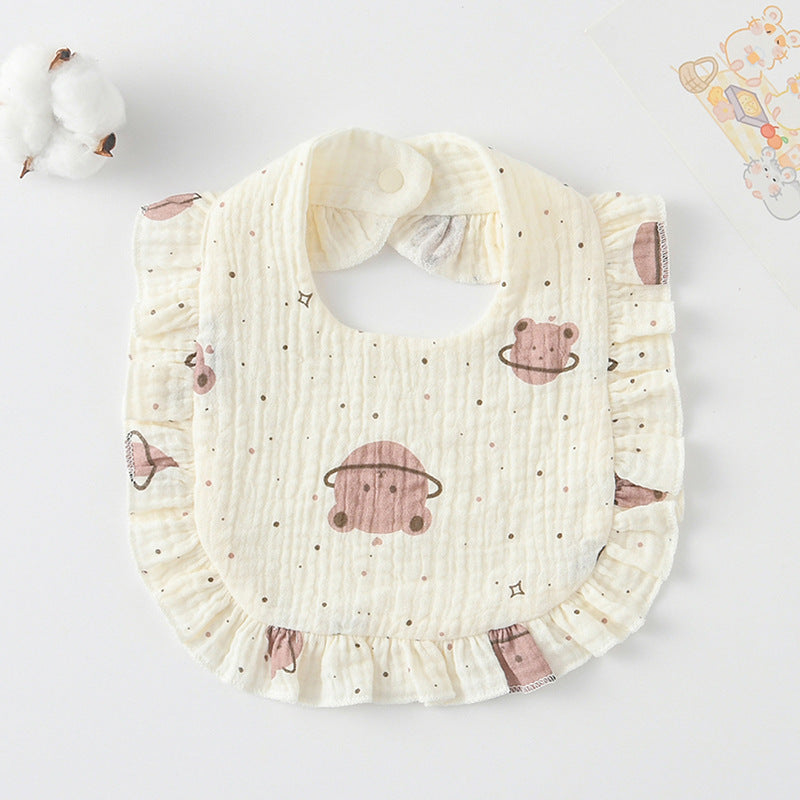 Baby Ruffled Cotton Bib – Printed Gauze Lace Absorbent Feeding Bib