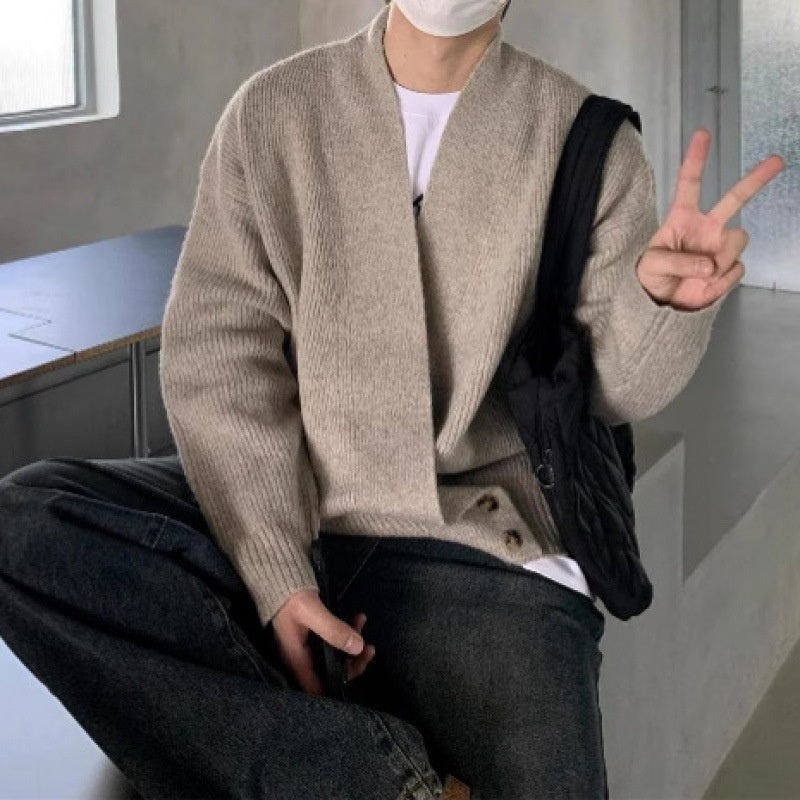 Men’s Relaxed-Fit V-Neck Knit Jacket – Minimalist Versatile Sweater