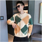 Men’s Contrast-Color Knit Crew Neck Sweater – Fashionable Casual Pullover