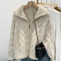 Women’s Korean-Style Cable Knit Sweater Coat – Double Zipper Outerwear
