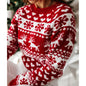 Women’s Festive Knitted Christmas Sweater – Soft Jacquard Pullover with Elk & Snowflake Design