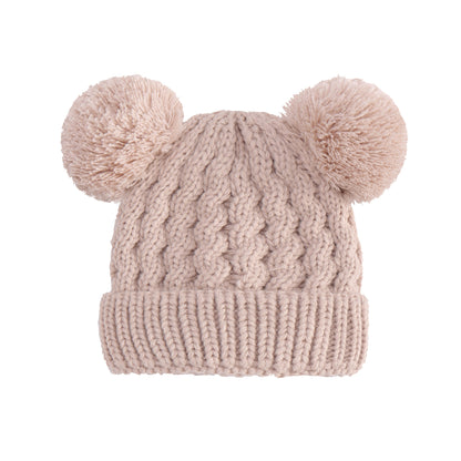 Children's Twisted Woolen Hat – Solid Color Double Ball Knit Cap