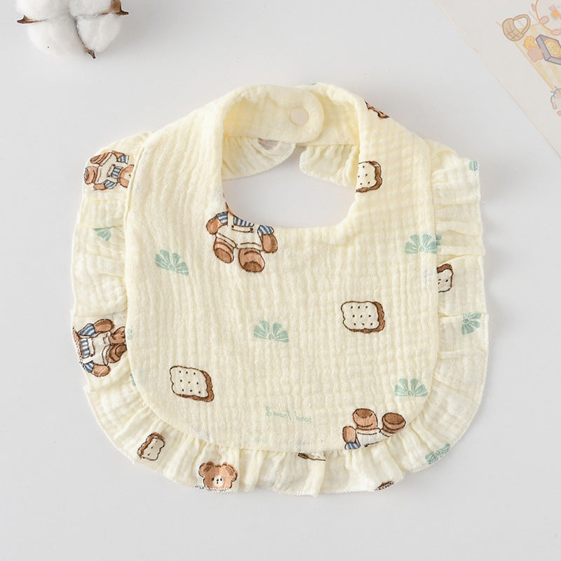Baby Ruffled Cotton Bib – Printed Gauze Lace Absorbent Feeding Bib