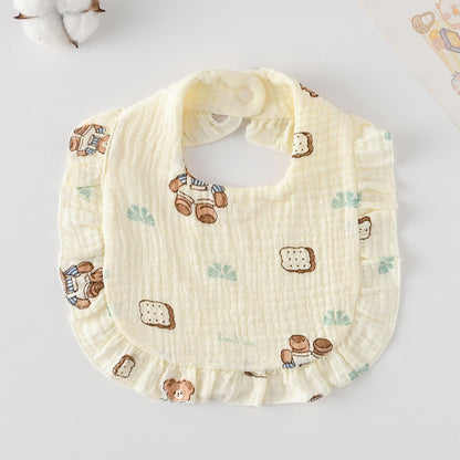Baby Ruffled Cotton Bib – Printed Gauze Lace Absorbent Feeding Bib