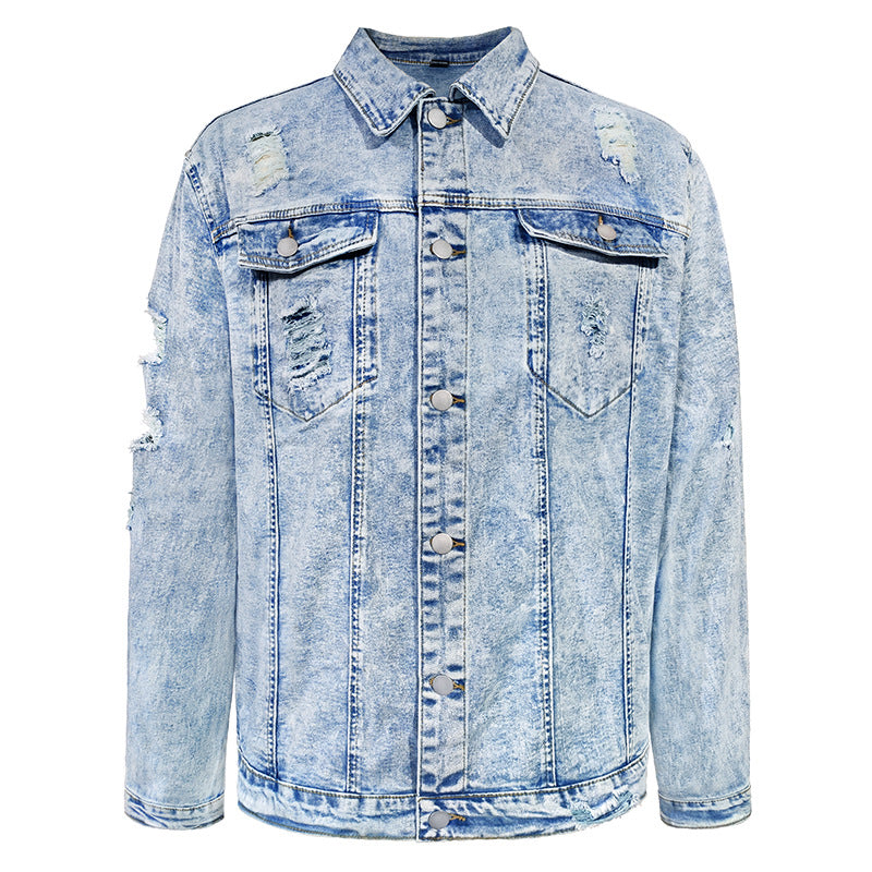 Men’s Denim Shirt Jacket – Trendy Slim Fit Polo Collar Casual Jacket