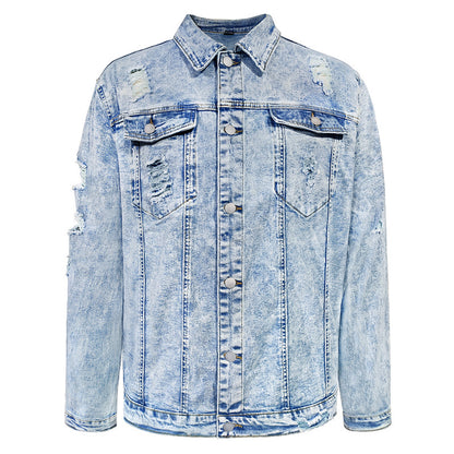 Men’s Denim Shirt Jacket – Trendy Slim Fit Polo Collar Casual Jacket
