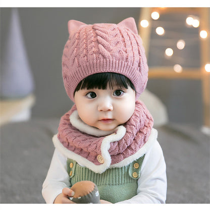 Children's Twisted Woolen Hat with Thickened Bib Set – Warm Winter Knit Set