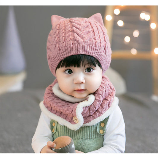 Children's Twisted Woolen Hat with Thickened Bib Set – Warm Winter Knit Set